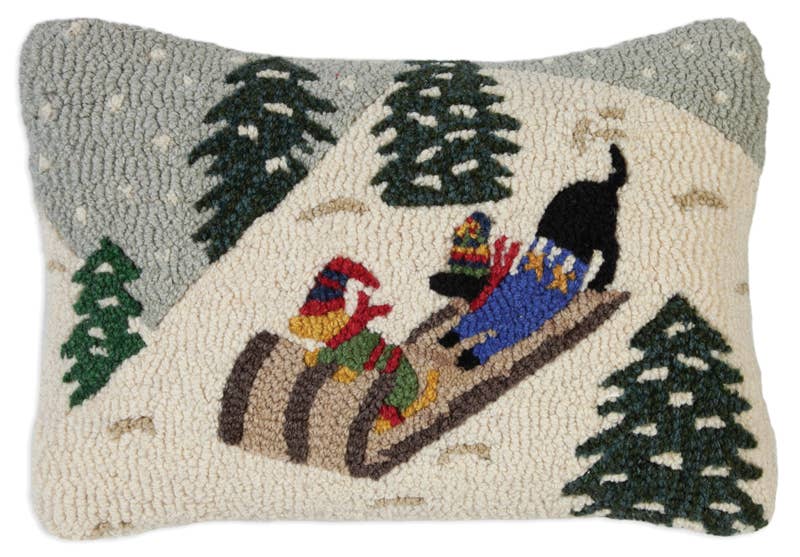 Hooked Wool Holiday Throw Pillow with Black Labs in Truck