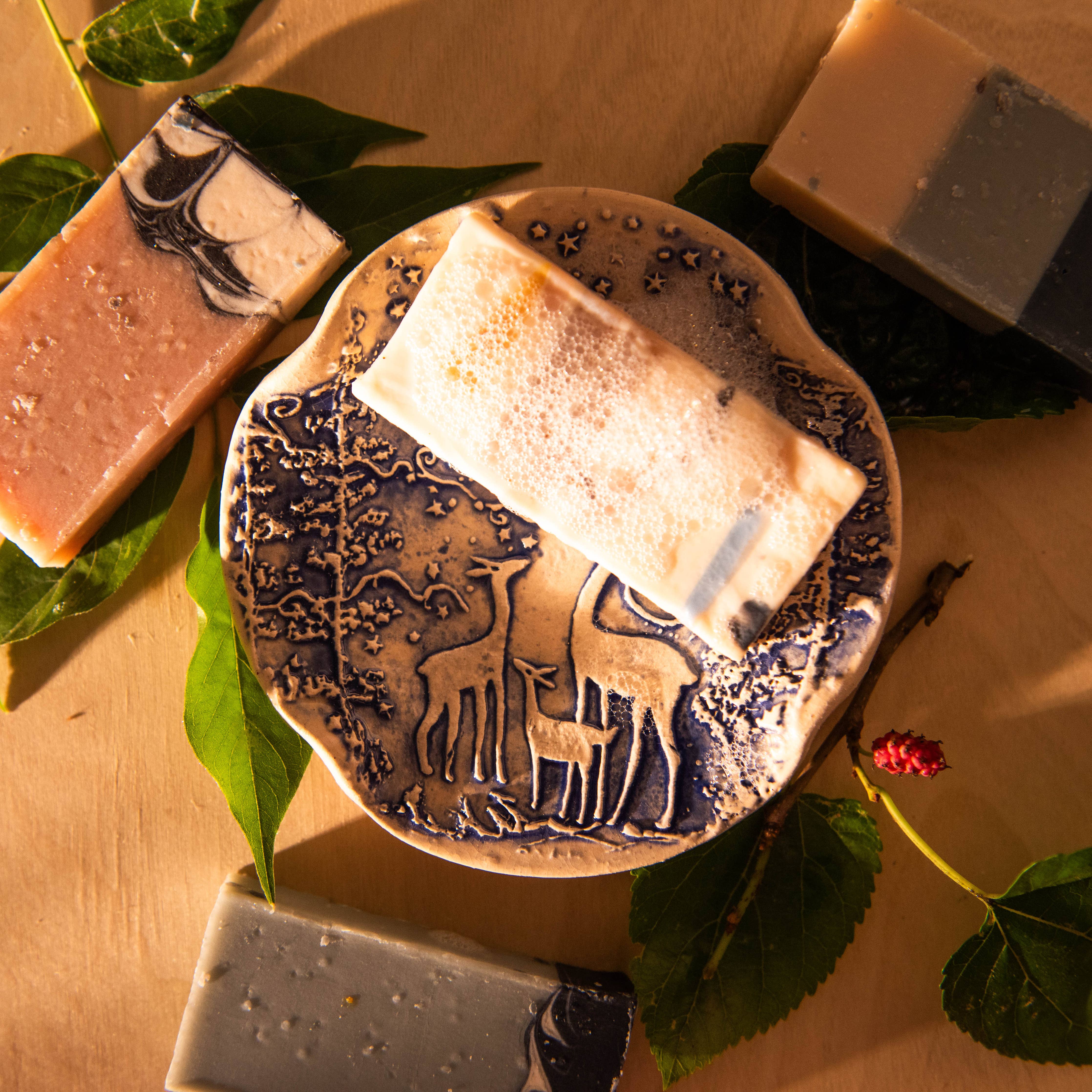 Earthen Relics - Blue Deer Moon Garden Spoon Rest