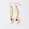 Nest Pretty Things -  Long Golden Brass Earrings With Freshwater Pearls