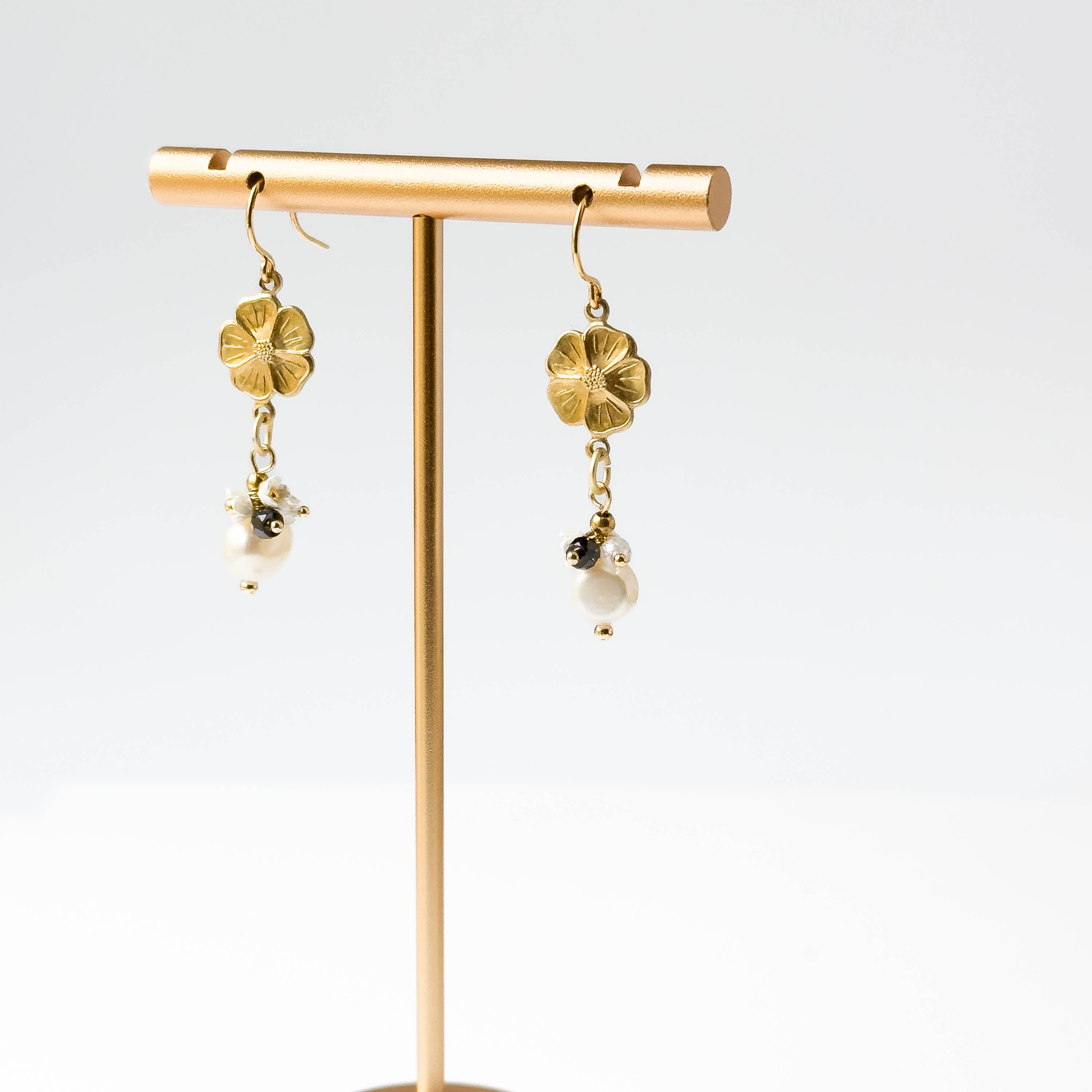 Nest Pretty Things - Gold Flower Earrings with Pearls and Gemstone Accents