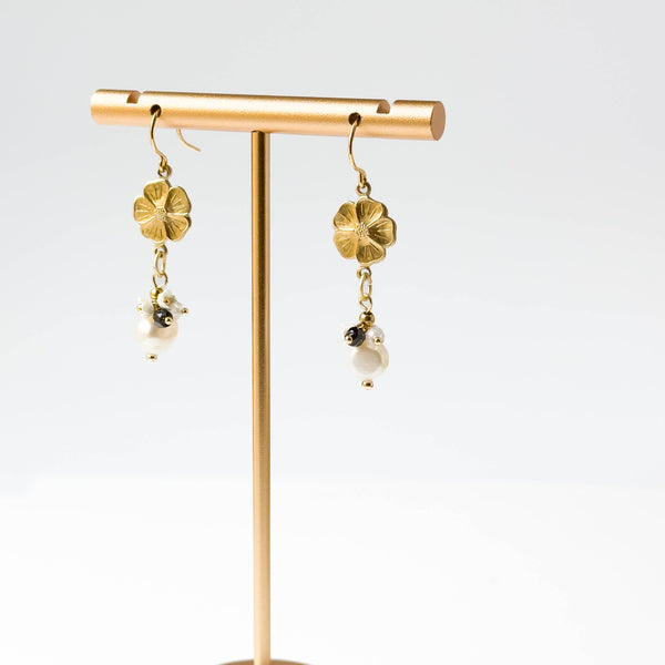 Nest Pretty Things - Gold Flower Earrings with Pearls and Gemstone Accents