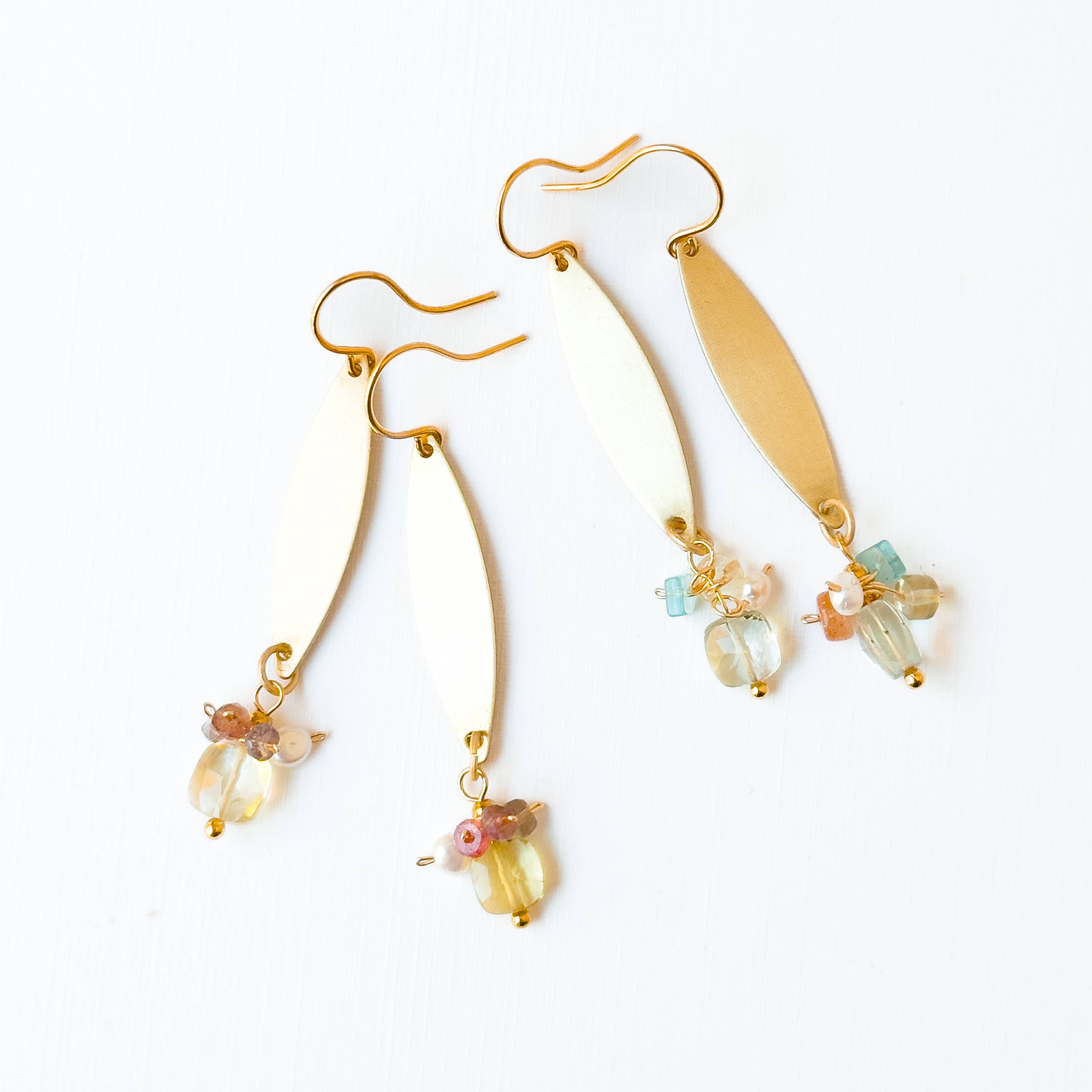 Nest Pretty Things -  Long Golden Brass Earrings With Glass and Crystal Beads
