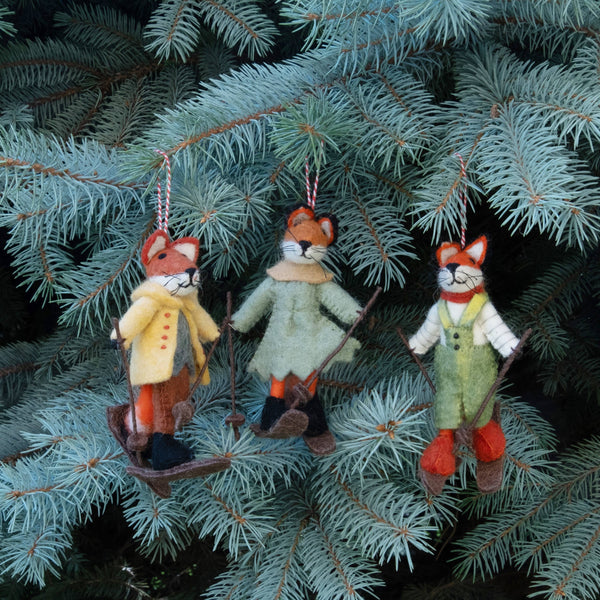 The Winding Road - Ornament - Christmas Decor - Fox on Skis, Assorted
