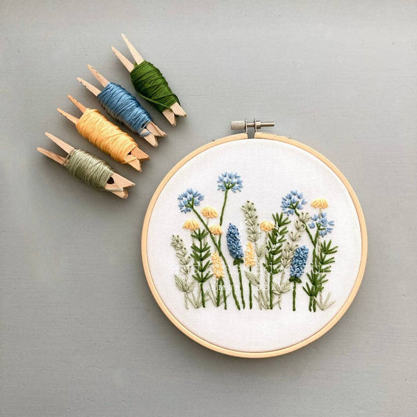 And Other Adventures Embroidery Co - Beginner Embroidery Kit - Meadow in Blue & Yellow