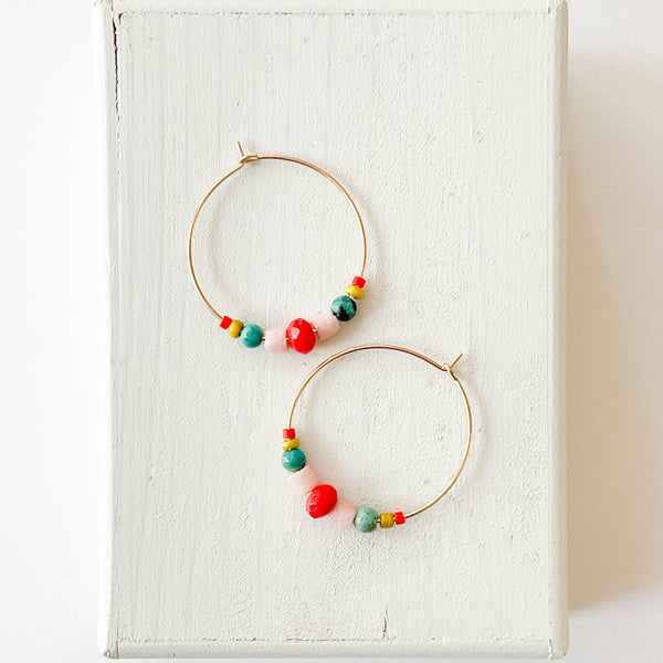 Nest Pretty Things - Gold-filled summer hoops with Turquoise and colorful beads