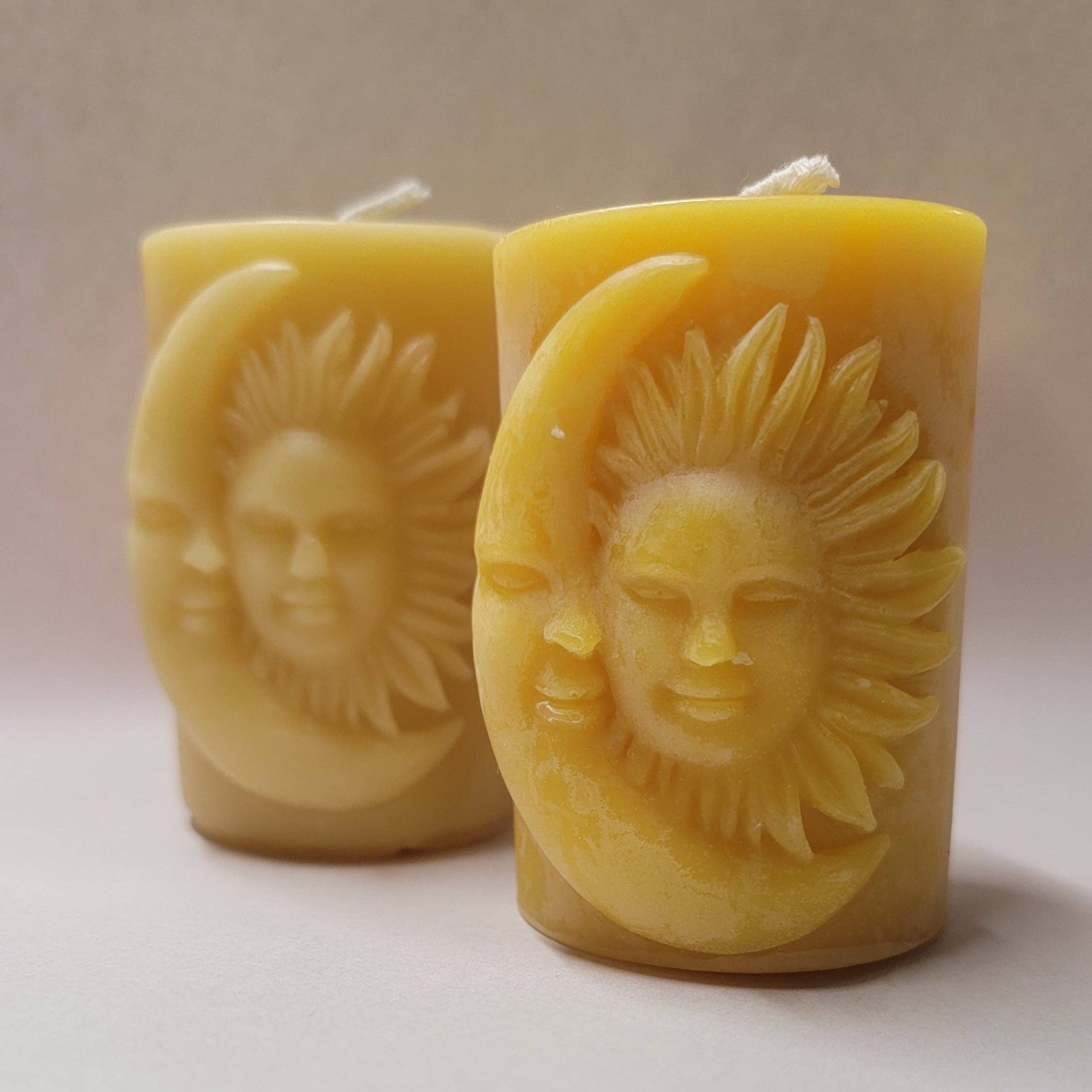 Farm and Hive - Celestial Sun and Moon Pillar | Beeswax Candle