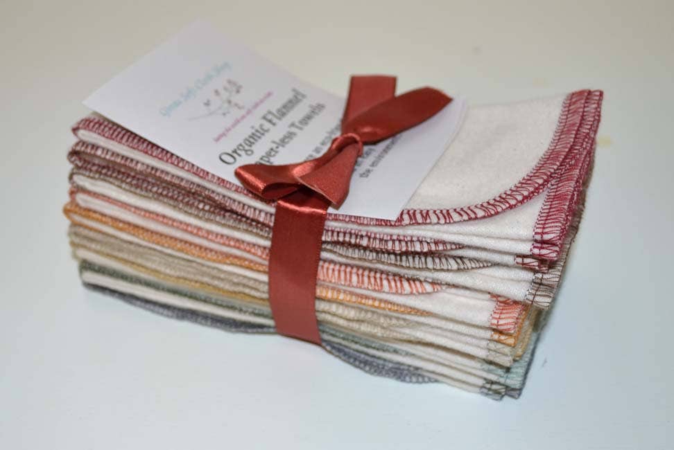 Ginas Soft Cloth Shop - Organic Flannel - 11x12 Paperless Towels 1 Ply