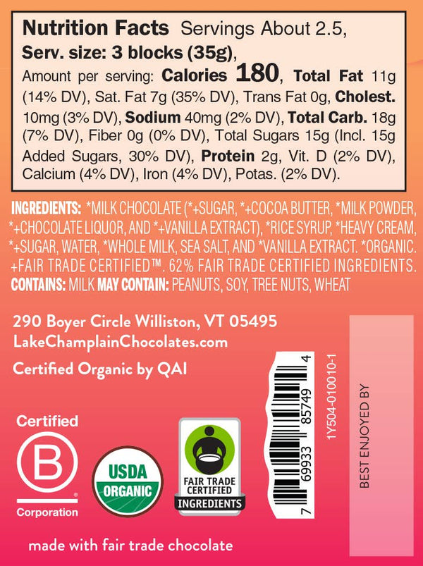 Lake Champlain Chocolates - Milk Classic Caramel Signature Bar, Organic & Fair Trade