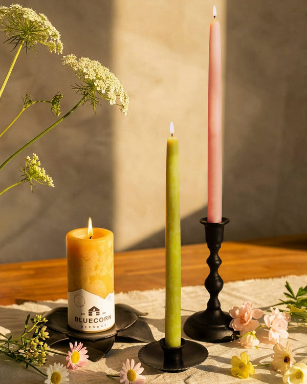 Bluecorn Candles - Beeswax Pillar Candles - 100% Pure, Dripless, 8 Sizes