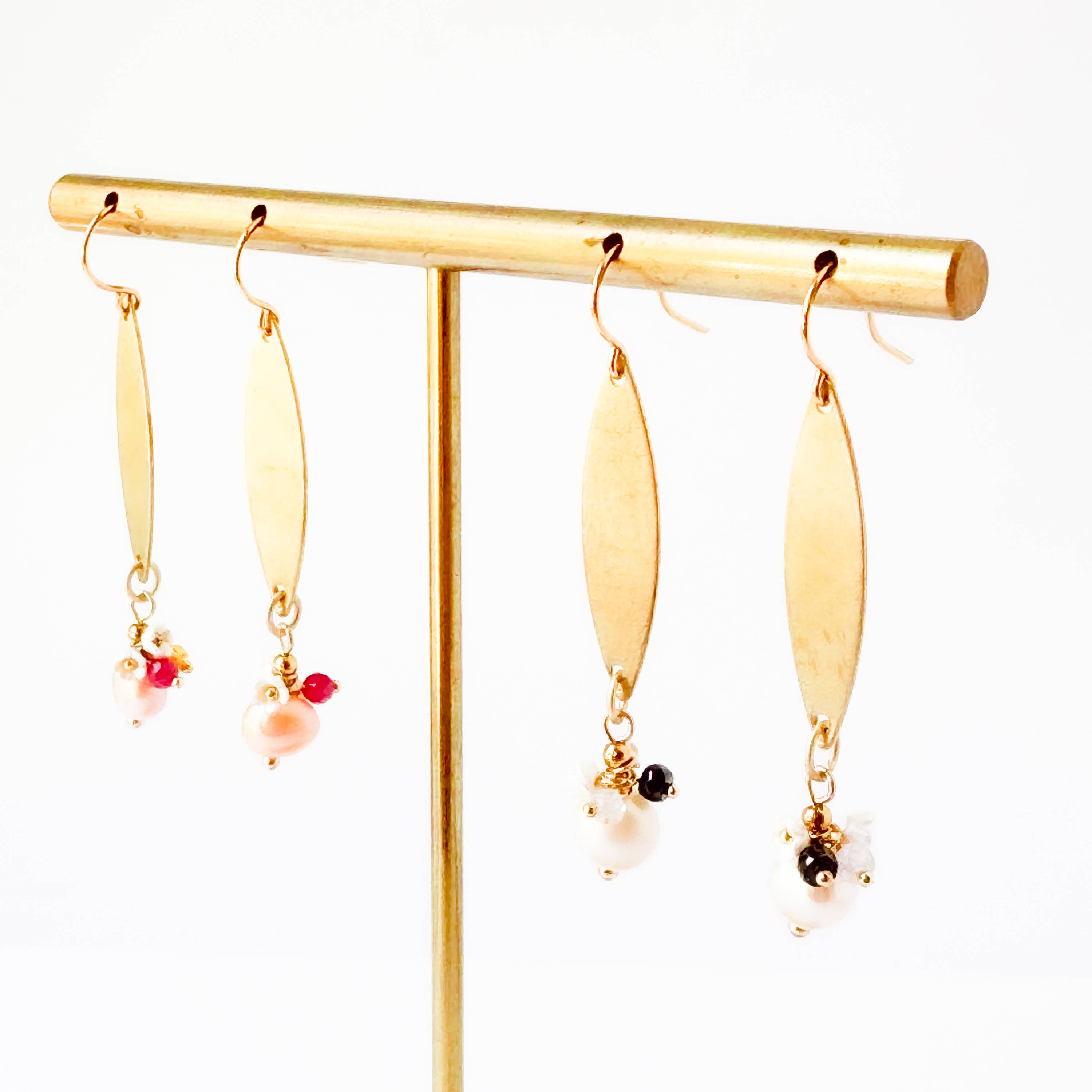 Nest Pretty Things -  Long Golden Brass Earrings With Freshwater Pearls