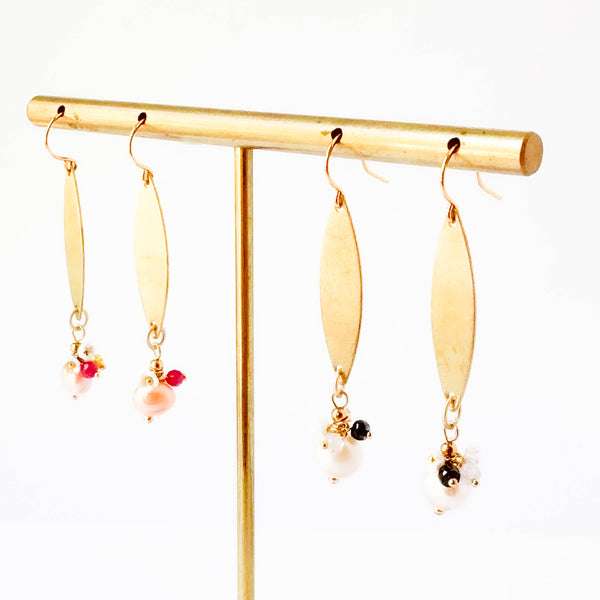 Nest Pretty Things -  Long Golden Brass Earrings With Freshwater Pearls