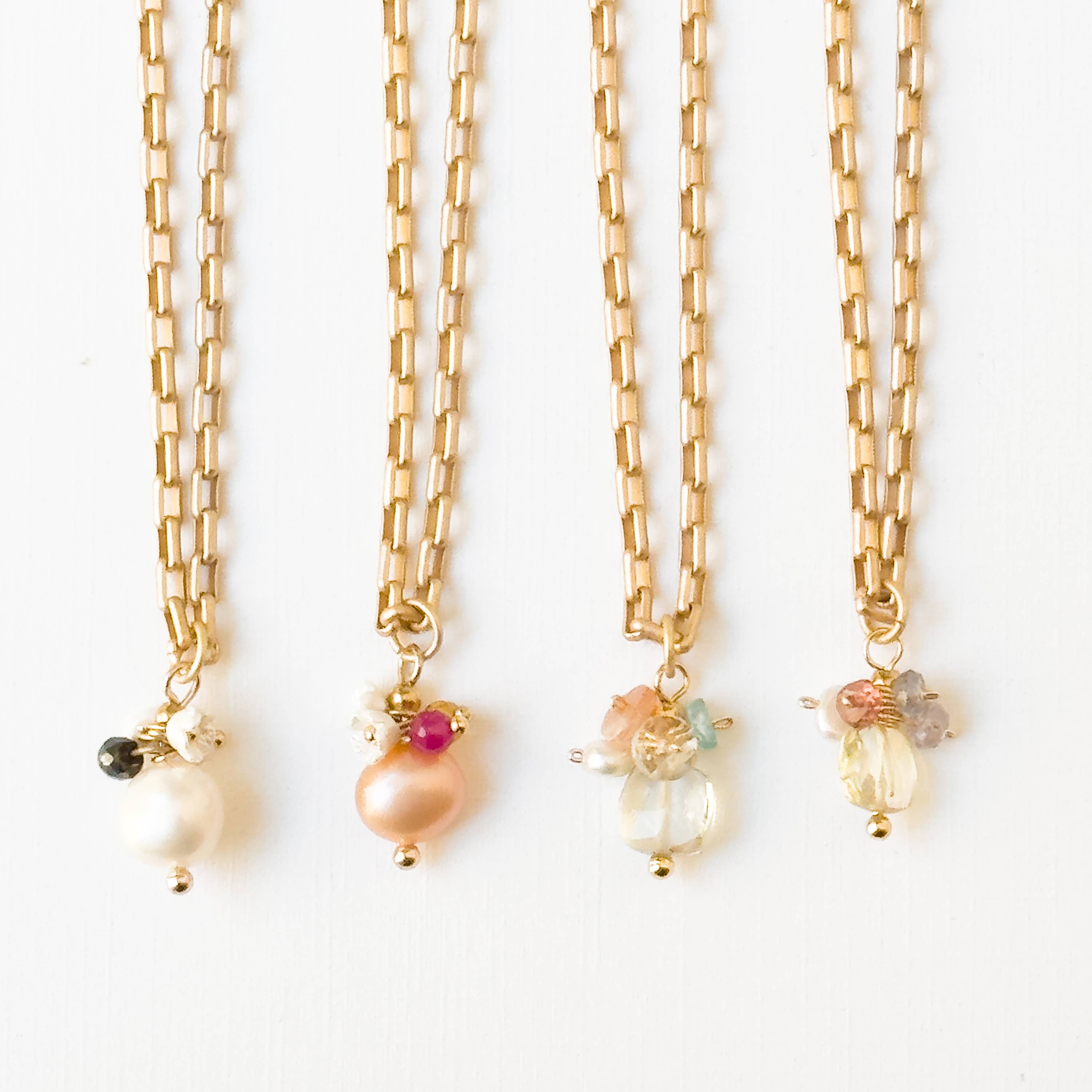 Nest Pretty Things - Gold Paperclip Chain Necklace with Pearls and teeny Flowers