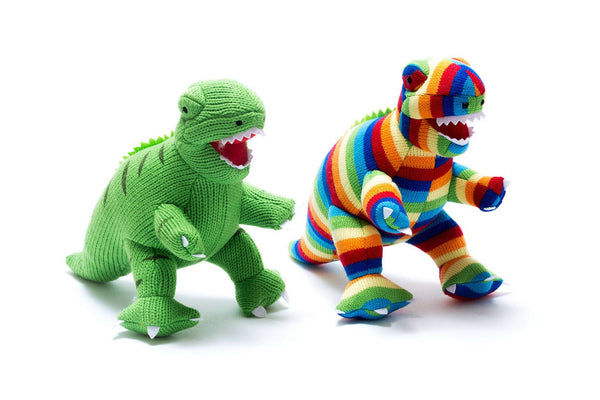 Best Years Ltd - Knitted T Rex Dinosaur Plush Toy Bold Stripe