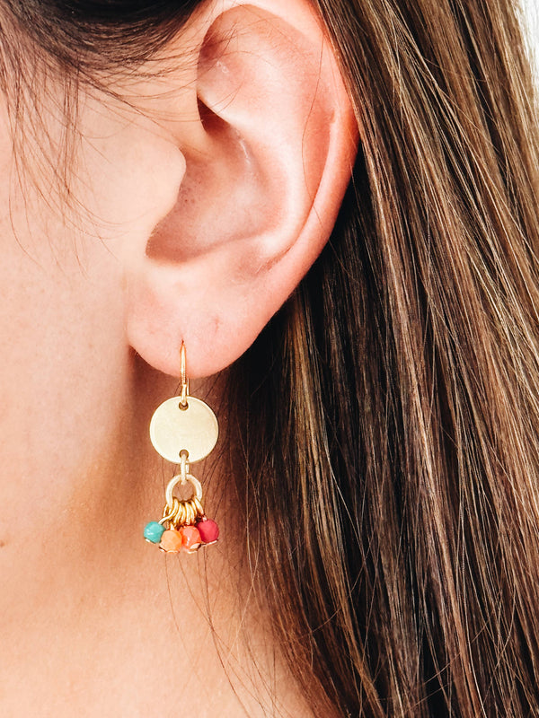 Nest Pretty Things - Small Cute Brass Earrings With Tiny Beaded Clusters