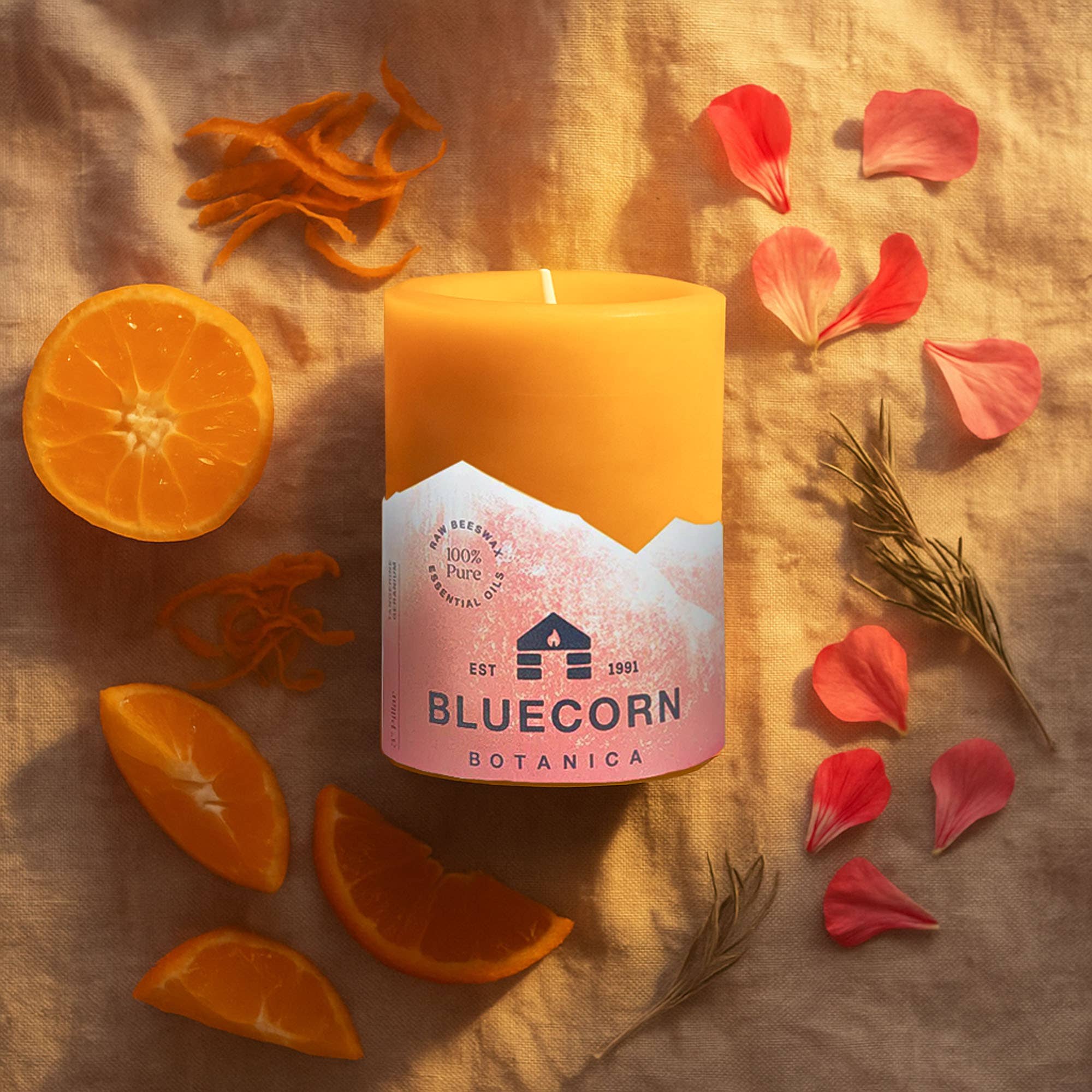 Bluecorn Candles - Scented Beeswax Pillar Candle - Essential Oils, 3x4in