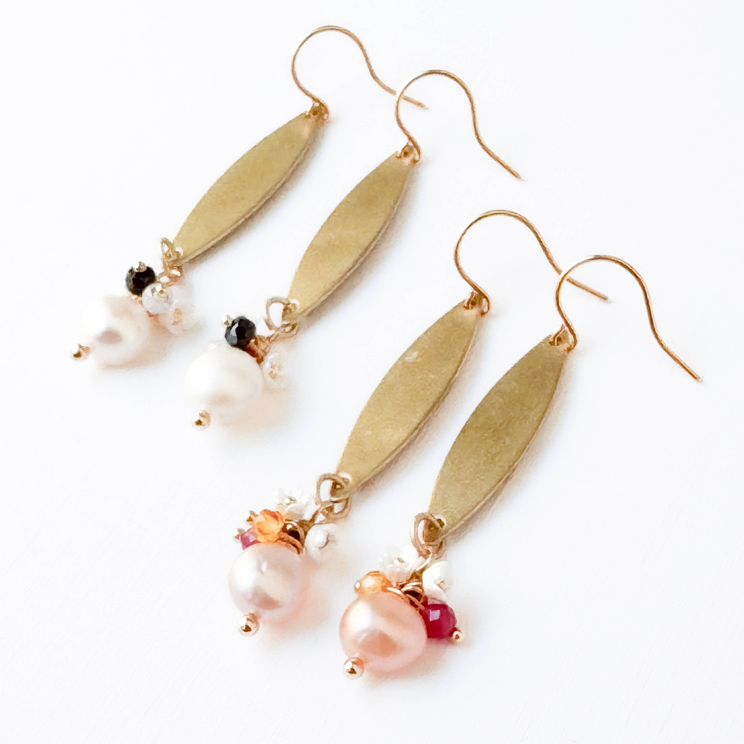 Nest Pretty Things -  Long Golden Brass Earrings With Freshwater Pearls