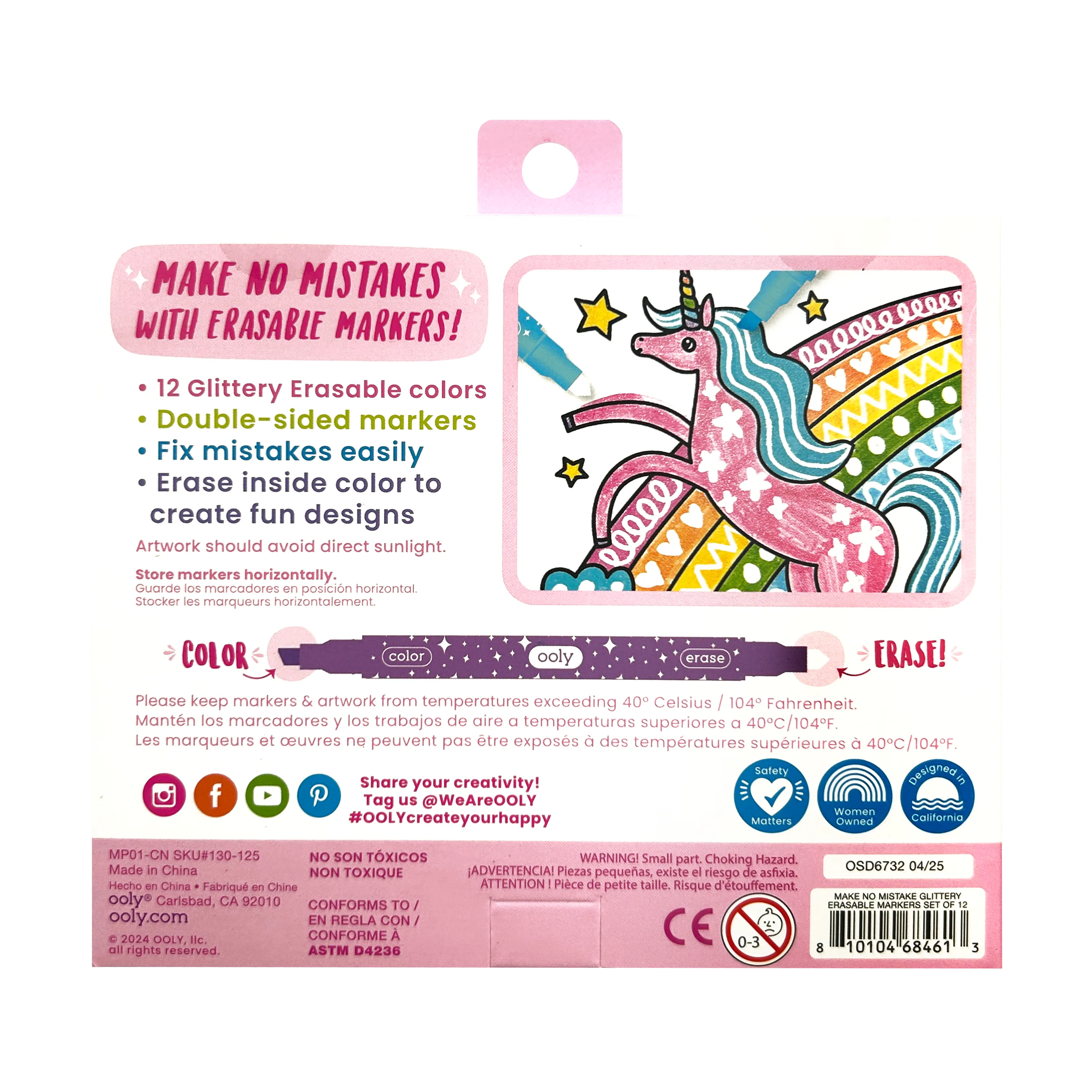 OOLY - Make no Mistake!: Glittery Erasable Markers (Set of 12)