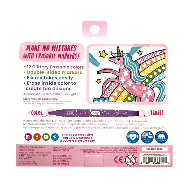 OOLY - Make no Mistake!: Glittery Erasable Markers (Set of 12)