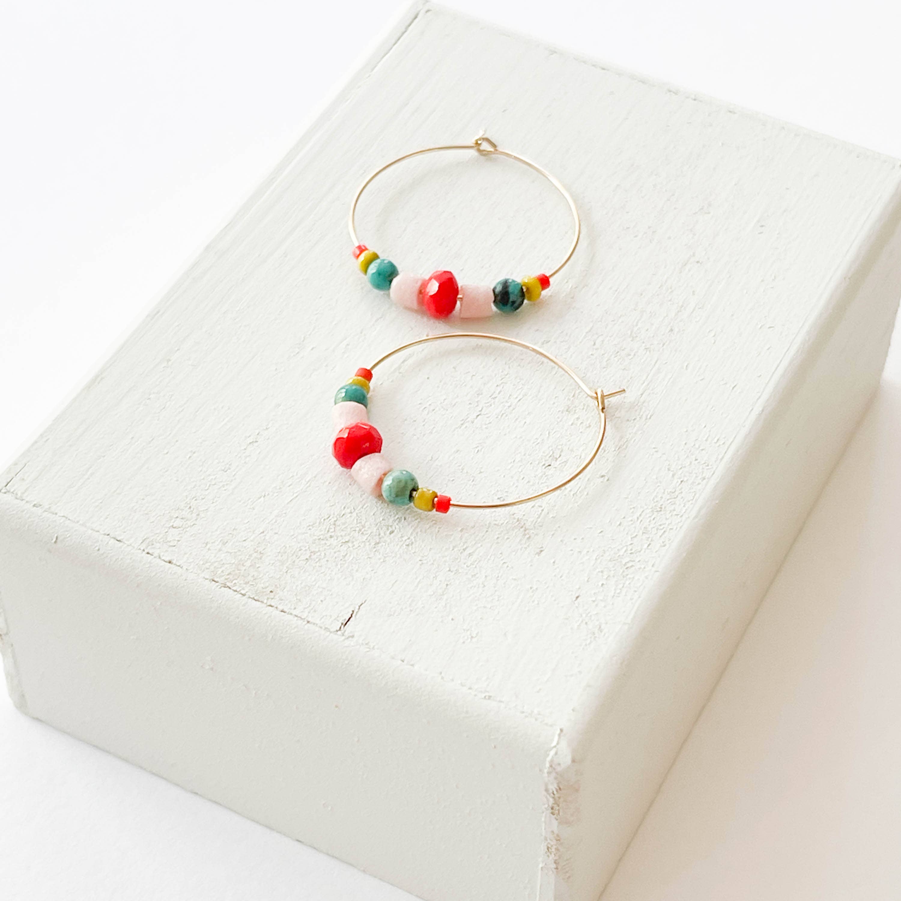 Nest Pretty Things - Gold-filled summer hoops with Turquoise and colorful beads