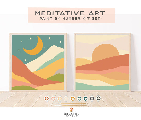 Breathe People - Sun + Moonlight Meditative Art Paint by Number Kit+ Easel