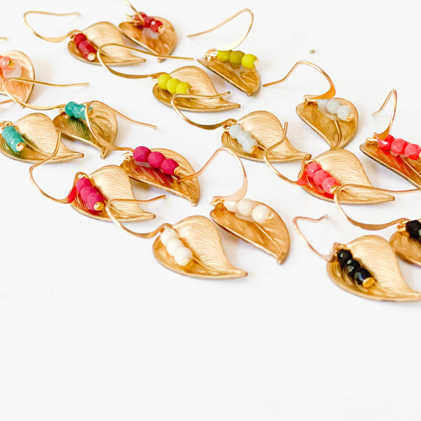Nest Pretty Things - Small leaf earrings with colorful beads