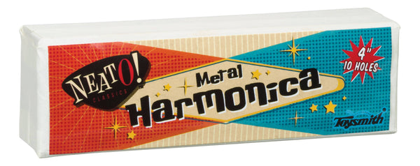 Toysmith - Neato! 4" Metal Harmonica, 10 Holes, Hinged Box, Asst Colors
