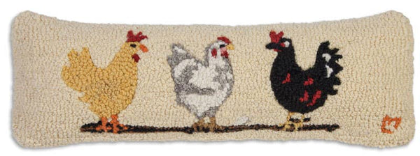 Chandler 4 Corners - Three Hens Decorative 8x24 hooked wool lumbar pillow