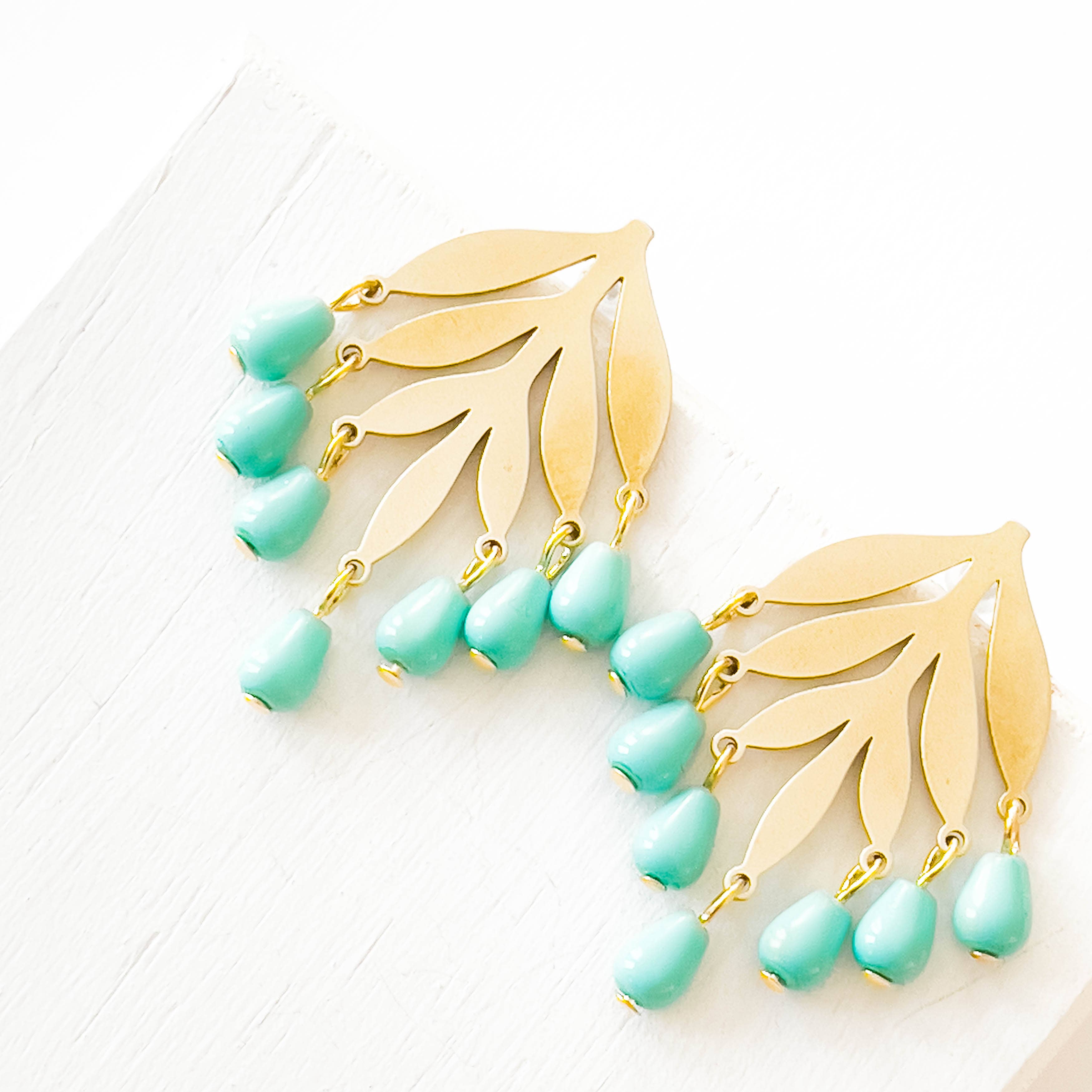Nest Pretty Things - Turquoise Beaded Botanical Chandelier Studs For Spring