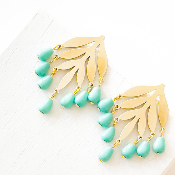 Nest Pretty Things - Turquoise Beaded Botanical Chandelier Studs For Spring