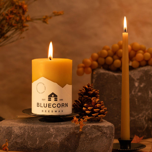 Bluecorn Candles - Beeswax Pillar Candles - 100% Pure, Dripless, 8 Sizes