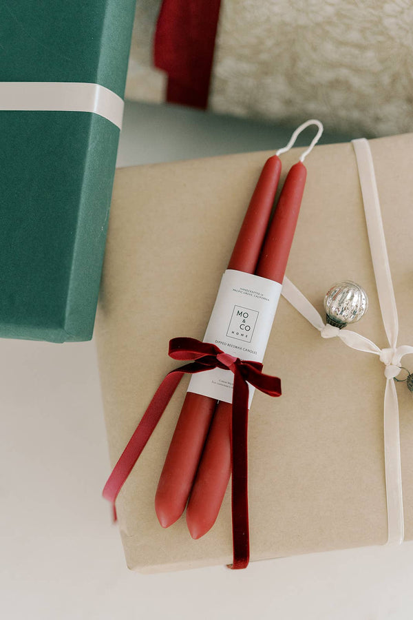 Mo&Co Home -  Berry Red | Dipped Beeswax Taper Candles | All Natural