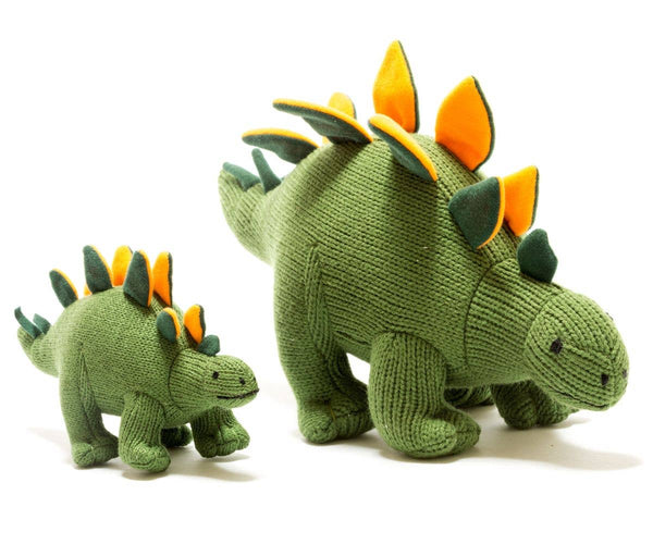 Best Years Ltd - Knitted Stegosaurus Dinosaur Plush Toy Moss Green and Orange