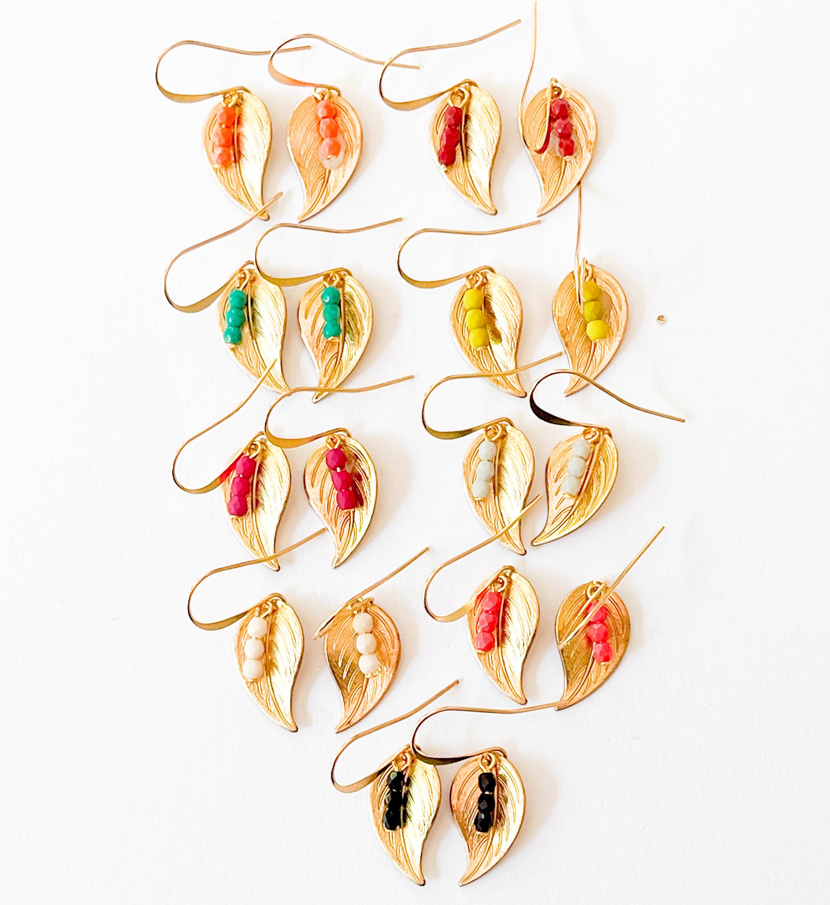 Nest Pretty Things - Small leaf earrings with colorful beads