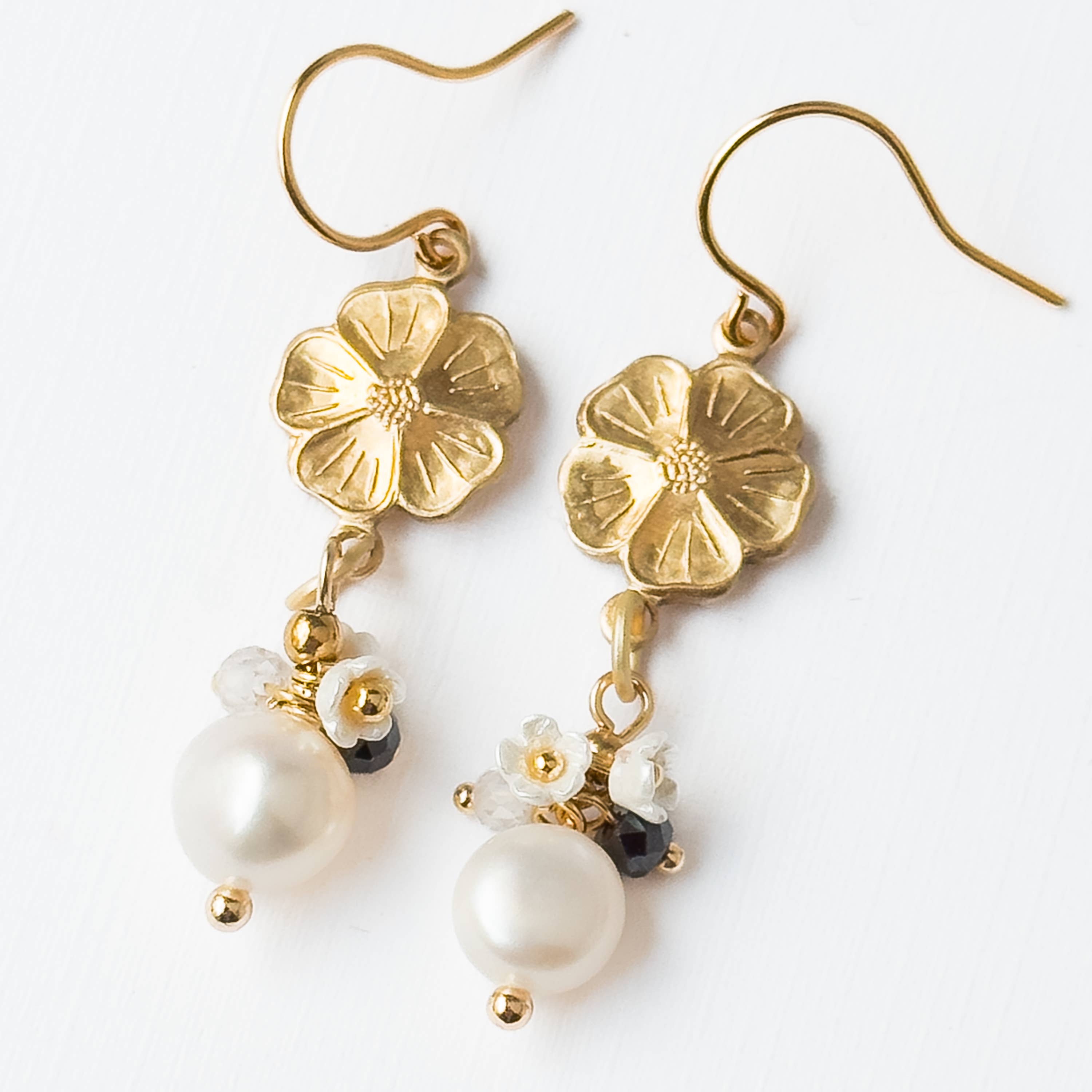 Nest Pretty Things - Gold Flower Earrings with Pearls and Gemstone Accents