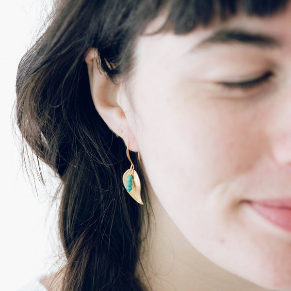 Nest Pretty Things - Small leaf earrings with colorful beads