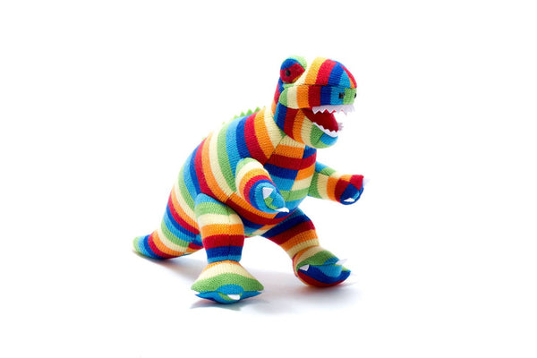 Best Years Ltd - Knitted T Rex Dinosaur Plush Toy Bold Stripe