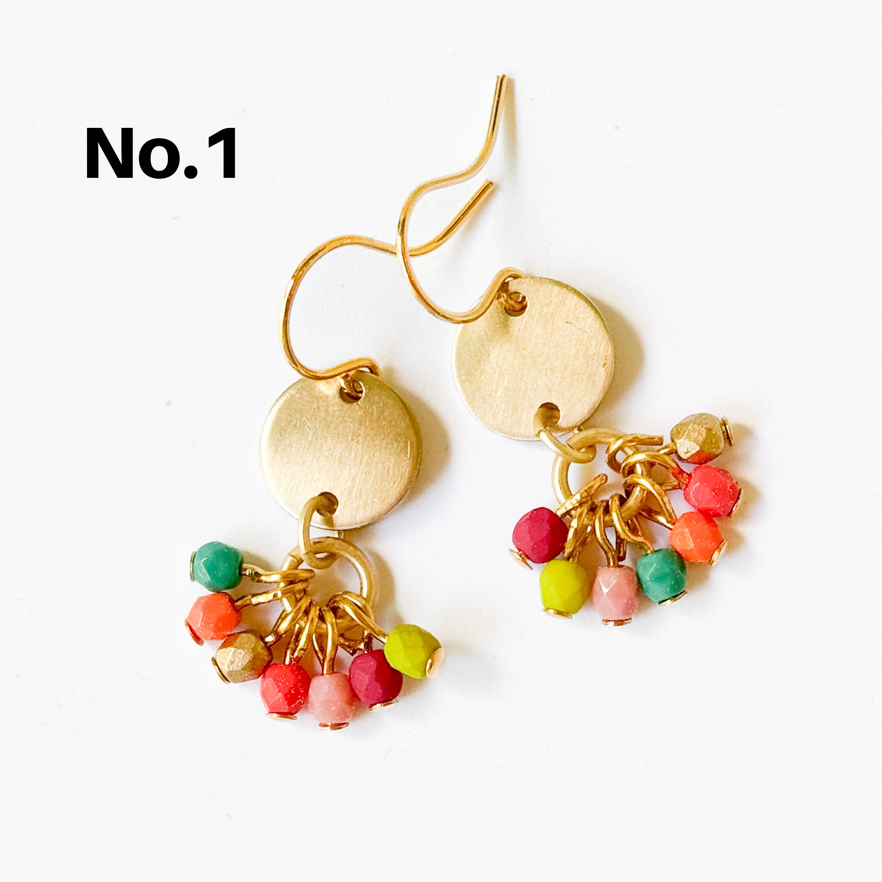 Nest Pretty Things - Small Cute Brass Earrings With Tiny Beaded Clusters