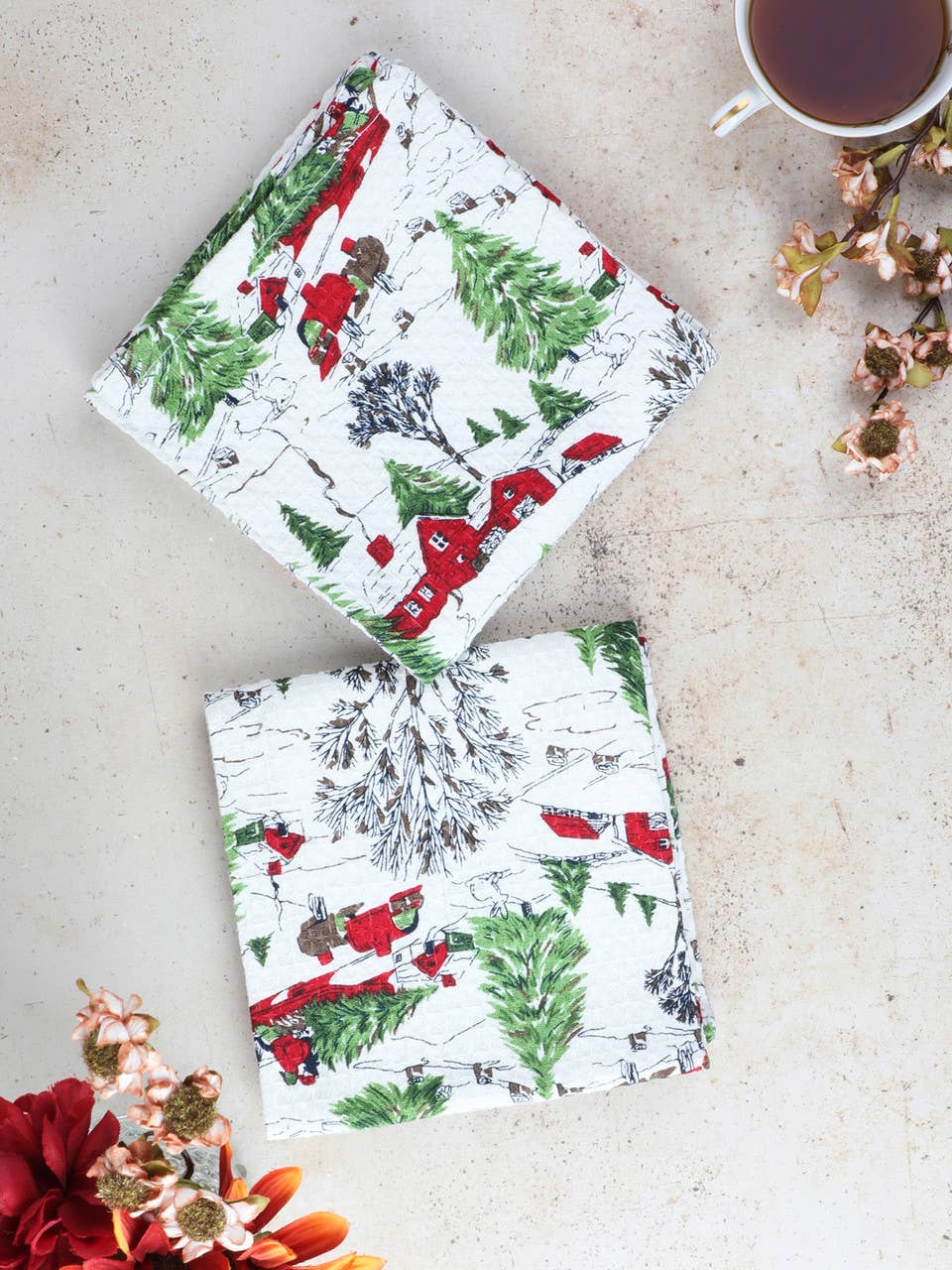 April Cornell - Yuletide Tea Towel Set of 2 - Ivory