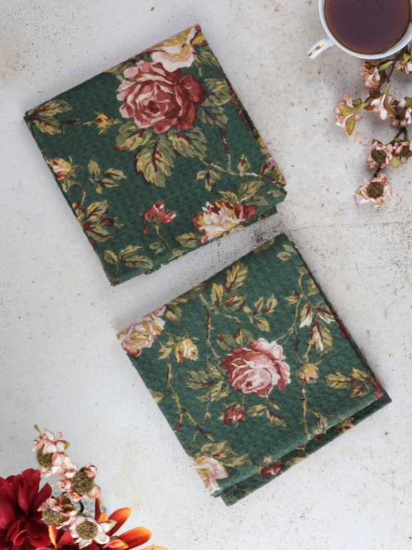 April Cornell - Winter Rose Tea Towel Set of 2 - Forest Green