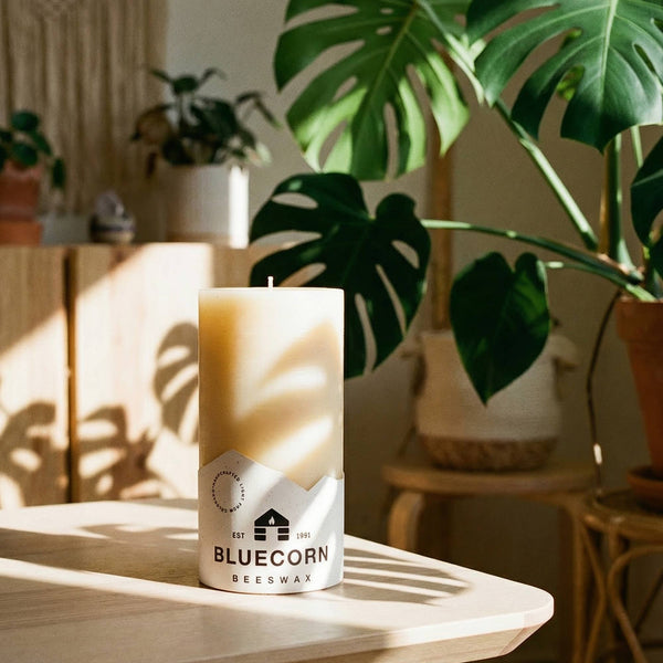 Bluecorn Candles - Beeswax Pillar Candles - 100% Pure, Dripless, 8 Sizes