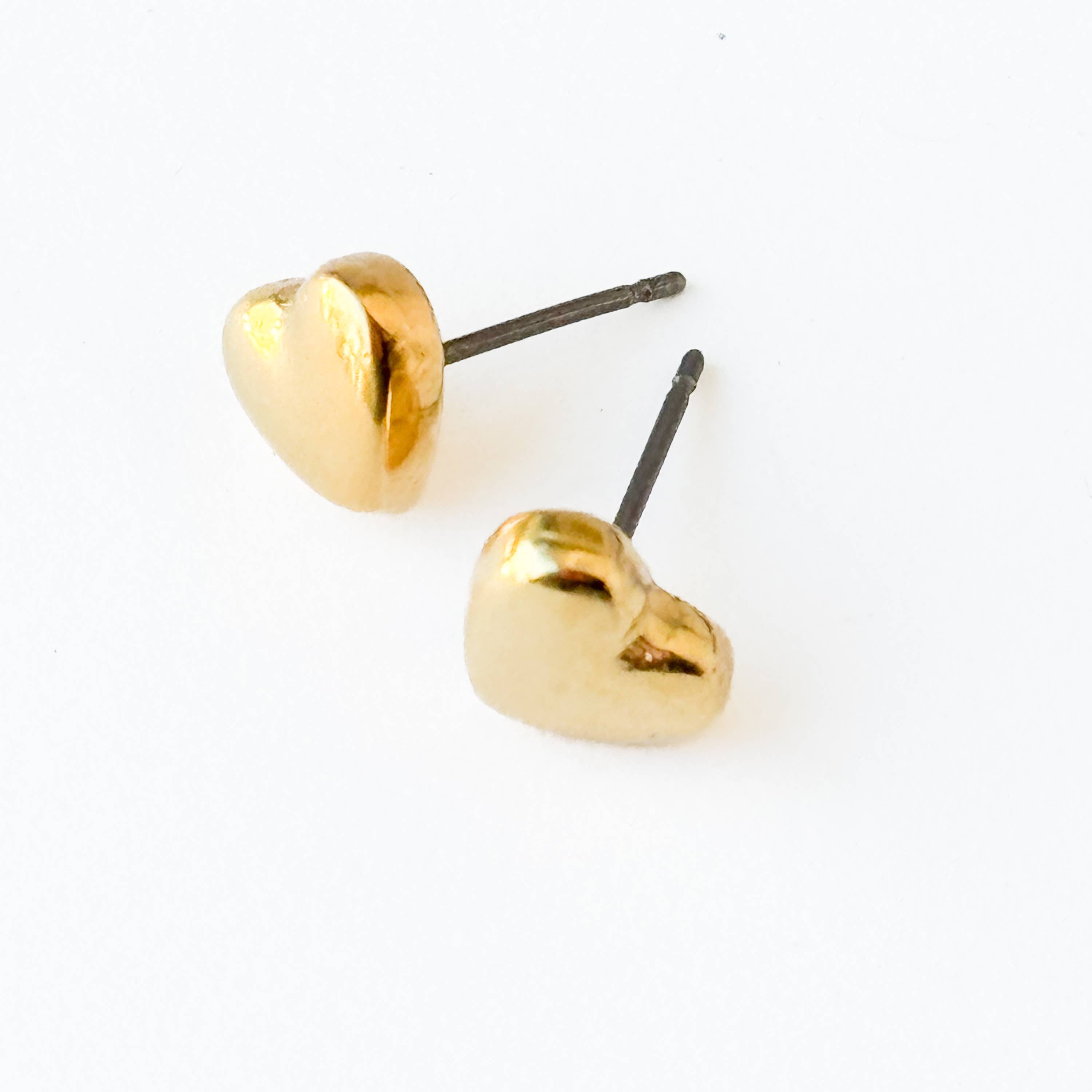 Nest Pretty Things - Puffy Gold Heart Studs, Small Gold Studs Valentines Day Gift