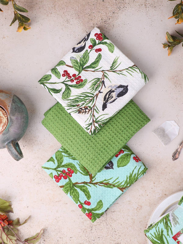 April Cornell - Chickadee Patchwork Tea Towel Bundle Set of 3 - Multi