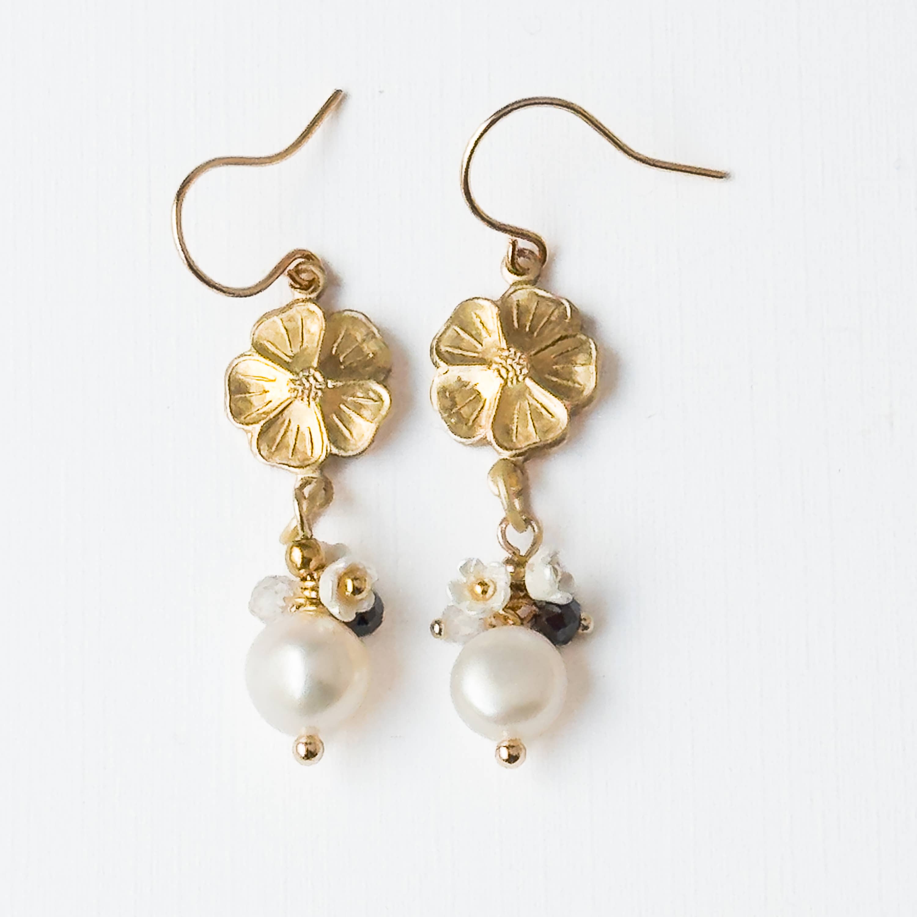 Nest Pretty Things - Gold Flower Earrings with Pearls and Gemstone Accents