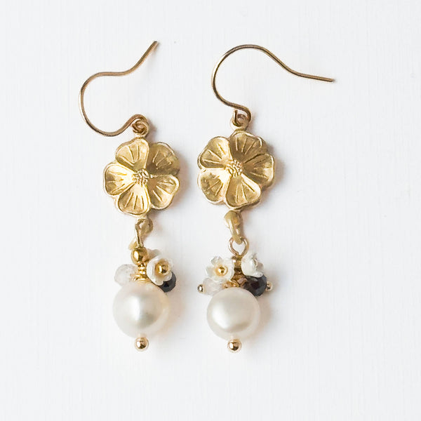 Nest Pretty Things - Gold Flower Earrings with Pearls and Gemstone Accents