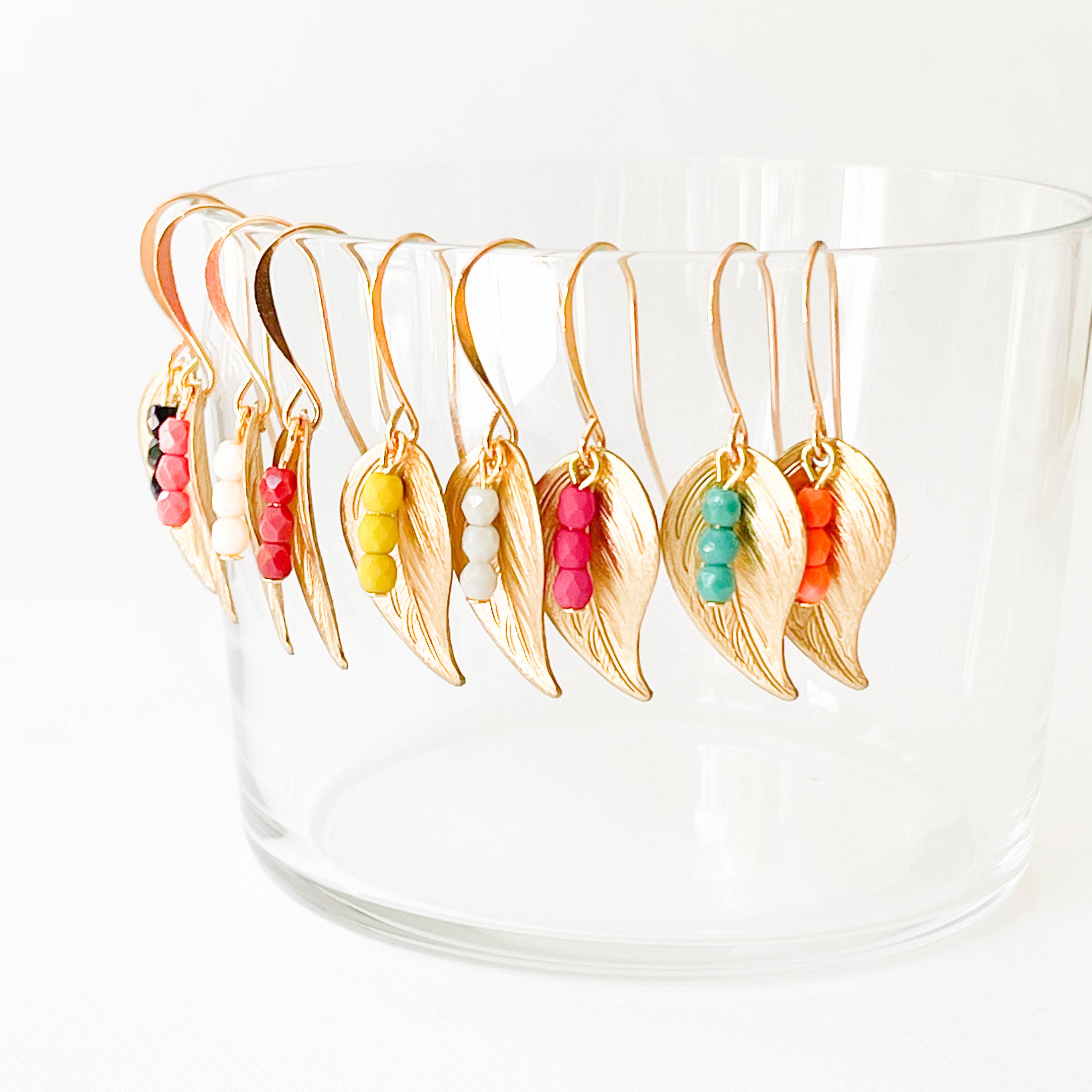 Nest Pretty Things - Small leaf earrings with colorful beads