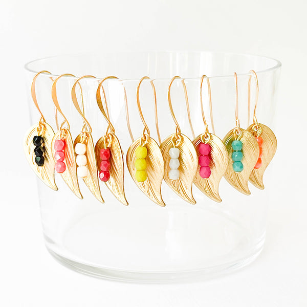 Nest Pretty Things - Small leaf earrings with colorful beads