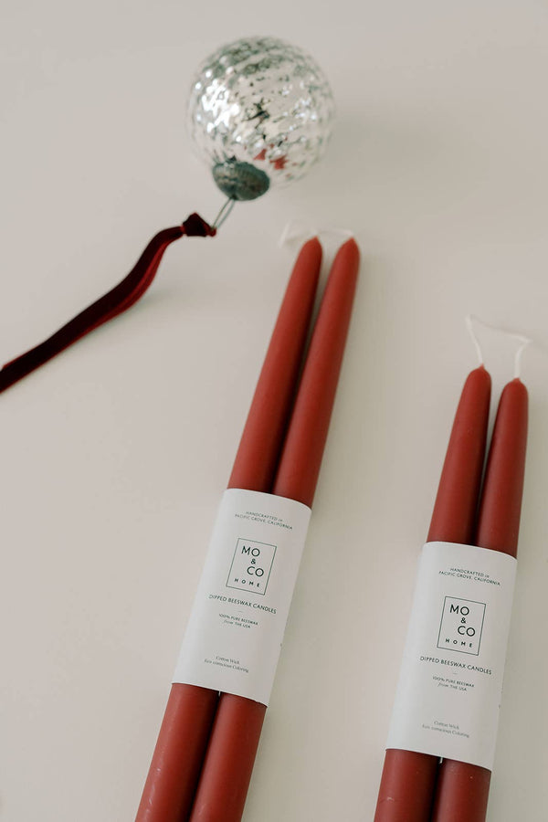 Mo&Co Home -  Berry Red | Dipped Beeswax Taper Candles | All Natural