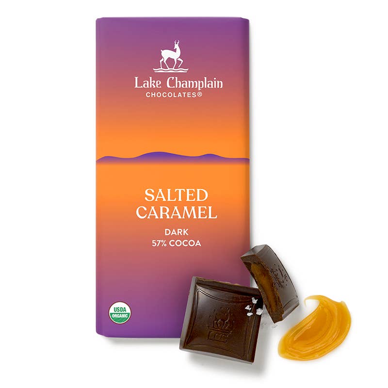 Lake Champlain Chocolates - Dark Choc Salted Caramel Signature Bar, Organic & Fair Trade