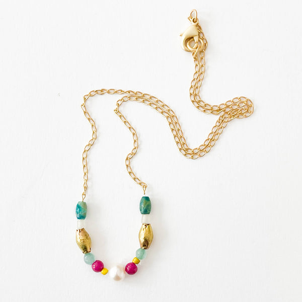 Nest Pretty Things - Dainty Colorful Pearl and Turquoise Necklace