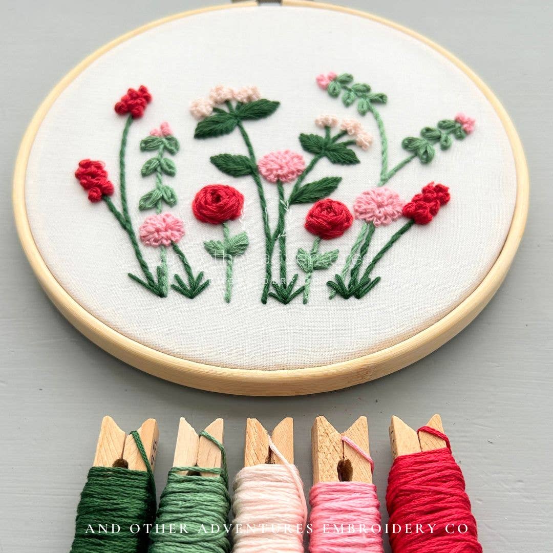 And Other Adventures Embroidery Co - Hand Embroidery Kit  - Jardín in Red